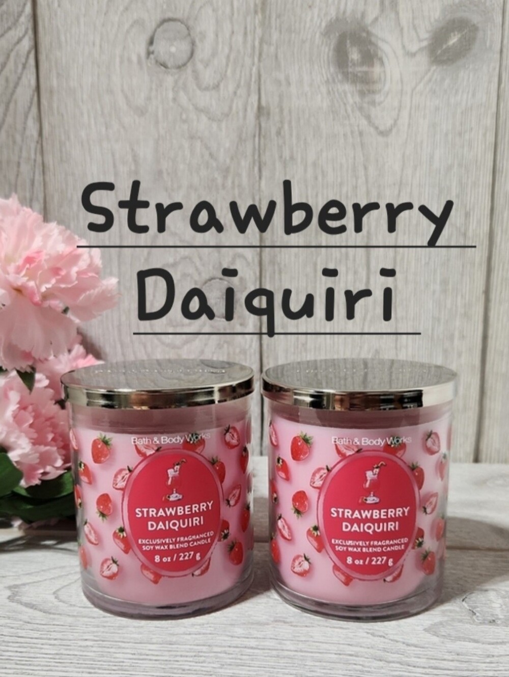 Bath & Body Works Strawberry Daiquiri 8oz Single Wick Candles X2